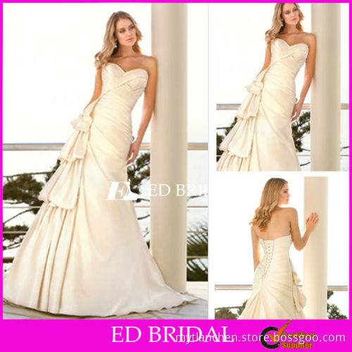 Hot Champagne A Line Sweetheart Neckline Ruched Wedding Dress